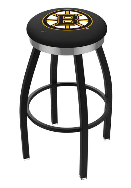 Boston Bruins  25" Swivel Counter Stool with a Black Wrinkle and Chrome Finish  