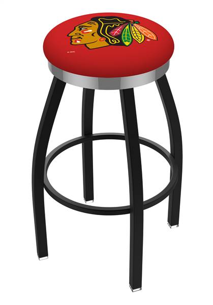  Chicago Blackhawks 25" Swivel Counter Stool with a Black Wrinkle and Chrome Finish  