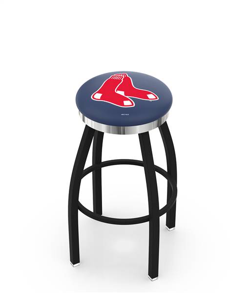  Boston Red Sox 25" Swivel Counter Stool with a Black Wrinkle and Chrome Finish  