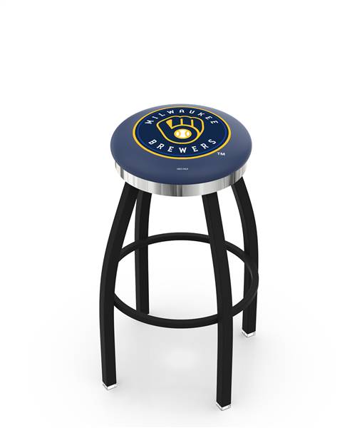 Milwaukee Brewers 25" Swivel Counter Stool with a Black Wrinkle and Chrome Finish  