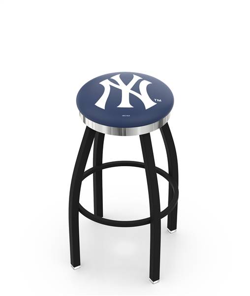 New York Yankees 25" Swivel Counter Stool with a Black Wrinkle and Chrome Finish  