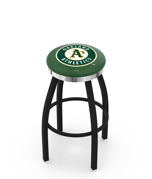  Oakland Athletics 25" Swivel Counter Stool with a Black Wrinkle and Chrome Finish  