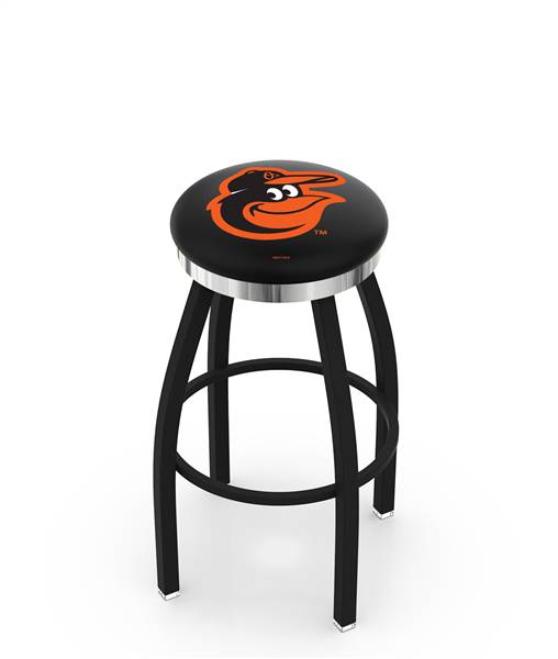  Baltimore Orioles 30" Swivel Bar Stool with a Black Wrinkle and Chrome Finish  