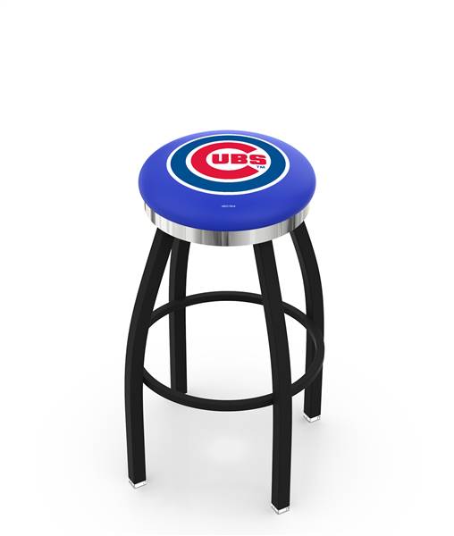  Chicago Cubs 30" Swivel Bar Stool with a Black Wrinkle and Chrome Finish  