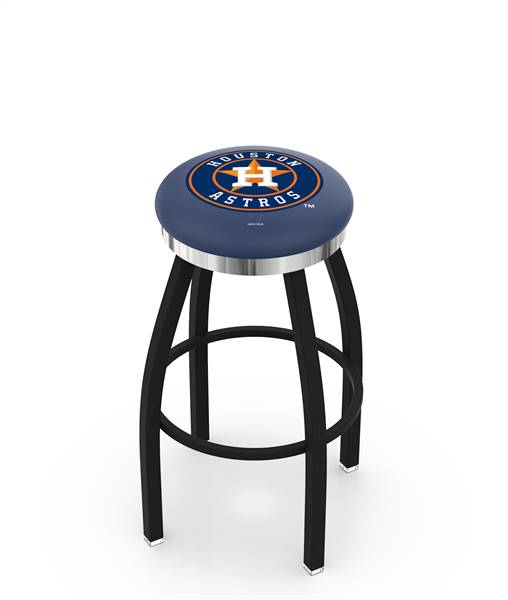  Houston Astros 30" Swivel Bar Stool with a Black Wrinkle and Chrome Finish  