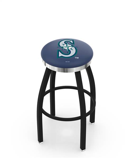  Seattle Mariners 30" Swivel Bar Stool with a Black Wrinkle and Chrome Finish  