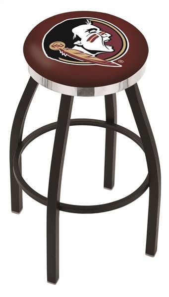  Florida State (Head) 36" Swivel Bar Stool with a Black Wrinkle and Chrome Finish  