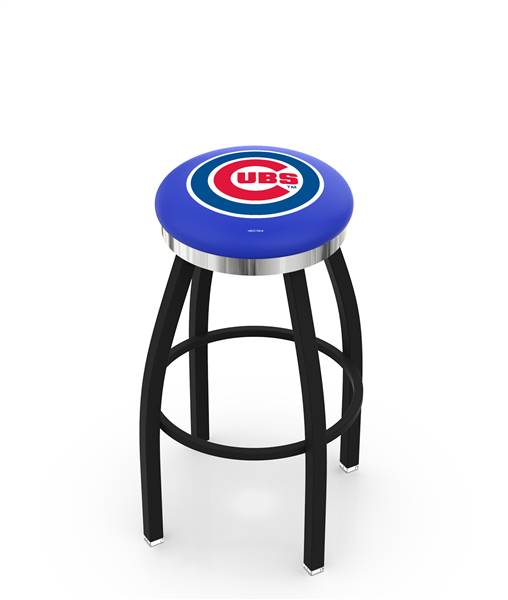  Chicago Cubs 36" Swivel Bar Stool with a Black Wrinkle and Chrome Finish  