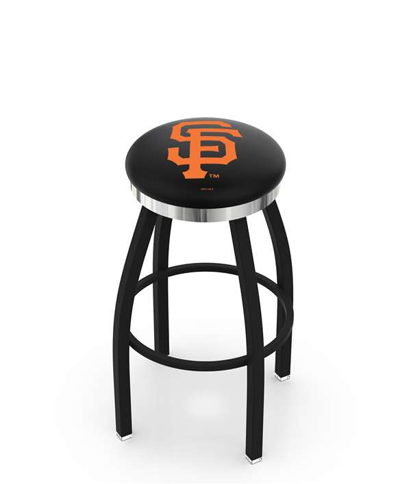  San Francisco Giants 36" Swivel Bar Stool with a Black Wrinkle and Chrome Finish  