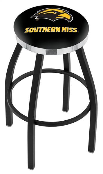  Southern Miss 36" Swivel Bar Stool with a Black Wrinkle and Chrome Finish  