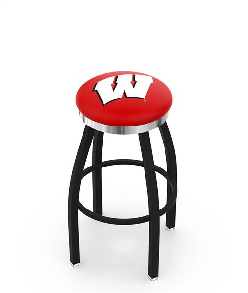  Wisconsin "W" 36" Swivel Bar Stool with a Black Wrinkle and Chrome Finish  