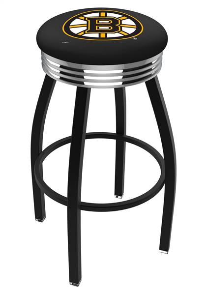  Boston Bruins 25" Swivel Counter Stool with a Black Wrinkle and Chrome Finish  