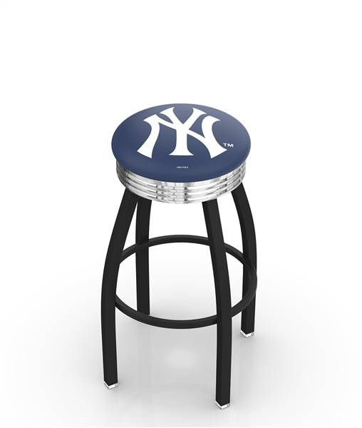  New York Yankees 25" Swivel Counter Stool with a Black Wrinkle and Chrome Finish  