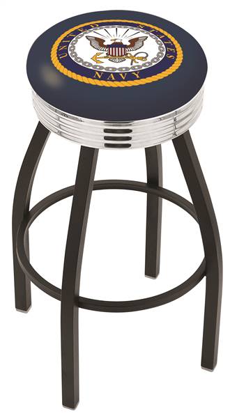  U.S. Navy 25" Swivel Counter Stool with a Black Wrinkle and Chrome Finish  
