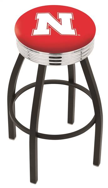  L8B3C Nebraska 25" Swivel Counter Stool with a Black Wrinkle and Chrome Finish  