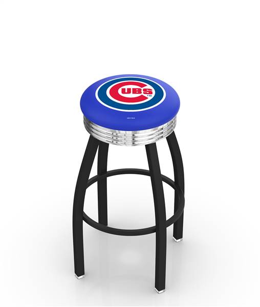  Chicago Cubs 30" Swivel Bar Stool with a Black Wrinkle and Chrome Finish  