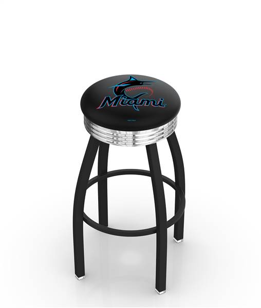  Miami Marlins 30" Swivel Bar Stool with a Black Wrinkle and Chrome Finish  