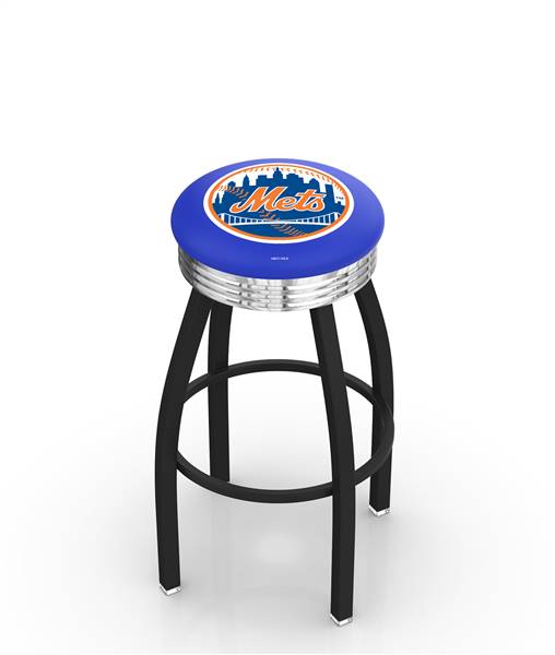  New York Mets 30" Swivel Bar Stool with a Black Wrinkle and Chrome Finish  