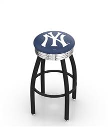  New York Yankees 30" Swivel Bar Stool with a Black Wrinkle and Chrome Finish  