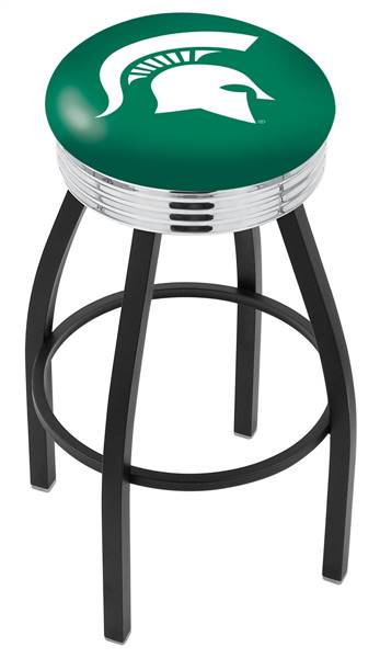  Michigan State 30" Swivel Bar Stool with a Black Wrinkle and Chrome Finish  