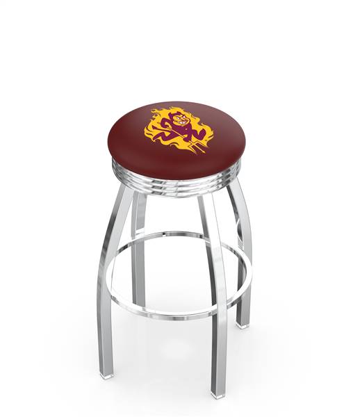  Arizona State Swivel Bar Stool with 2.5" Ribbed Accent Ring and Sparky Logo by the Holland Bar Stool Company   