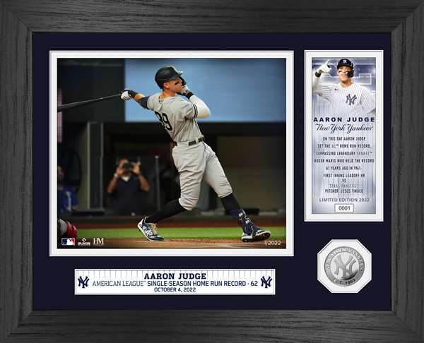 Aaron Judge A.L. Single Season Home Run Record 62 Silver Coin Photo Mint  