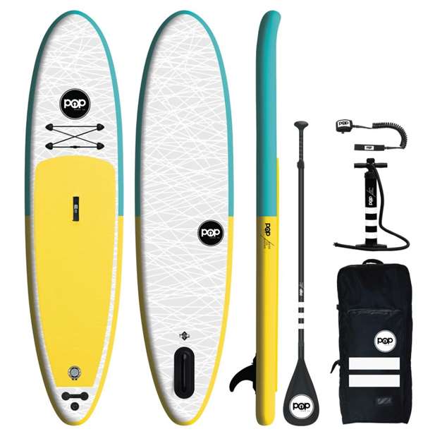 POP Board Co. 11'0" PopUp SUP Stand Up Paddleboard - Yellow/Turquoise 