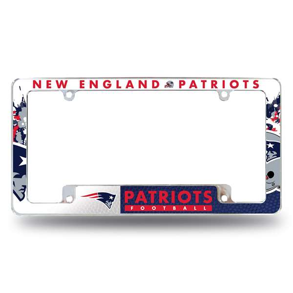 New England Patriots Primary 12" x 6" Chrome All Over Automotive License Plate Frame for Car/Truck/SUV    
