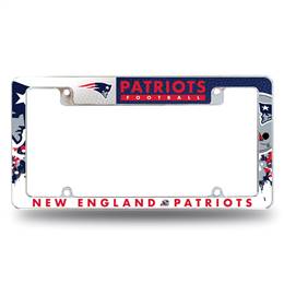 New England Patriots Primary 12" x 6" Chrome All Over Automotive License Plate Frame for Car/Truck/SUV    