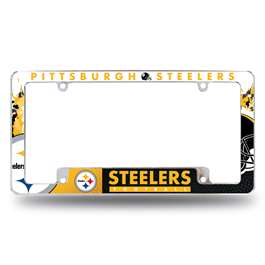 Pittsburgh Steelers Primary 12" x 6" Chrome All Over Automotive License Plate Frame for Car/Truck/SUV    