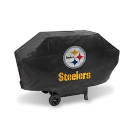 Pittsburgh Steelers Black Deluxe Vinyl Grill Cover - 68" Wide/Heavy Duty/Velcro Staps    