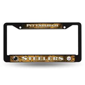 Pittsburgh Steelers  Black Chrome Frame with Decal Inserts 12" x 6" Car/Truck Auto Accessory    