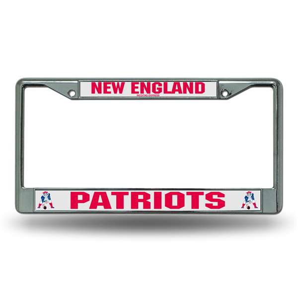 New England Patriots Retro 12" x 6" Chrome Frame With Decal Inserts - Car/Truck/SUV Automobile Accessory    