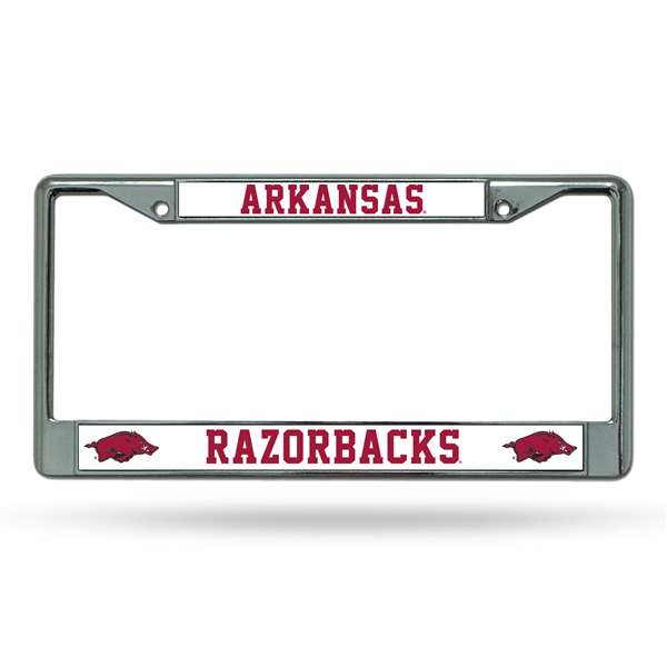 Arkansas Razorbacks Premium 12" x 6" Chrome Frame With Plastic Inserts - Car/Truck/SUV Automobile Accessory    