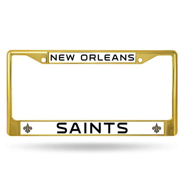 New Orleans Saints Colored Chrome 12 x 6 Gold License Plate Frame  