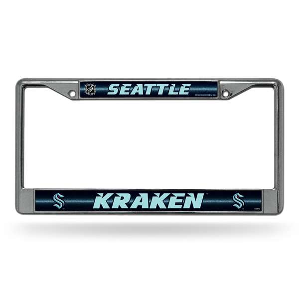 Seattle Kraken Classic 12" x 6" Silver Bling Chrome Car/Truck/SUV Auto Accessory    