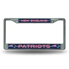 New England Patriots Classic 12" x 6" Silver Bling Chrome Car/Truck/SUV Auto Accessory    