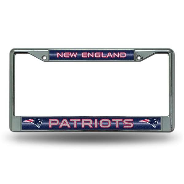 New England Patriots Classic 12" x 6" Silver Bling Chrome Car/Truck/SUV Auto Accessory    