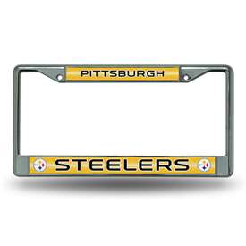 Pittsburgh Steelers Classic 12" x 6" Silver Bling Chrome Car/Truck/SUV Auto Accessory    