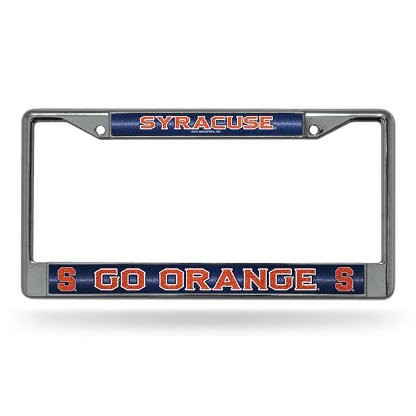 Syracuse Orange Classic 12" x 6" Silver Bling Chrome Car/Truck/SUV Auto Accessory    