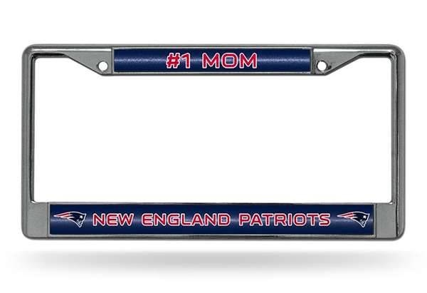 New England Patriots #1 Mom 12" x 6" Silver Bling Chrome Car/Truck/SUV Auto Accessory    