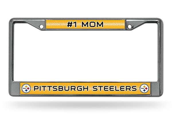 Pittsburgh Steelers #1 Mom 12" x 6" Silver Bling Chrome Car/Truck/SUV Auto Accessory    