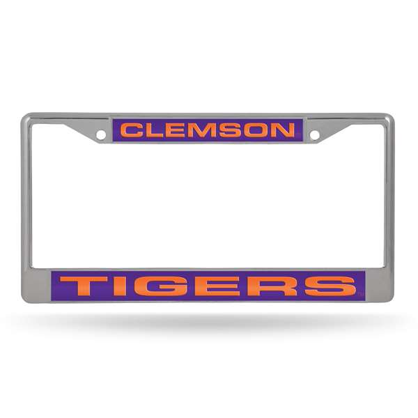 Clemson Tigers Alternate 12" x 6" Laser Cut Chrome Frame - Car/Truck/SUV Automobile Accessory    