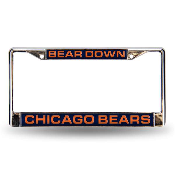 Chicago Bears Bear Down 12" x 6" Laser Cut Chrome Frame - Car/Truck/SUV Automobile Accessory    