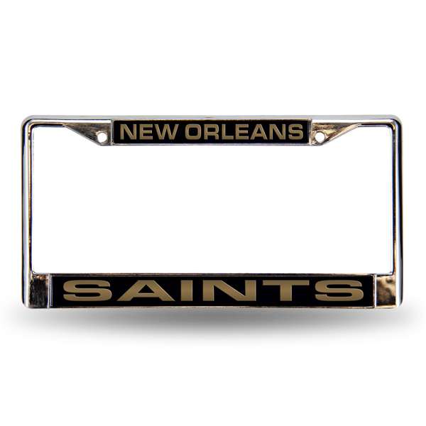 New Orleans Saints Black 12" x 6" Laser Cut Chrome Frame - Car/Truck/SUV Automobile Accessory    