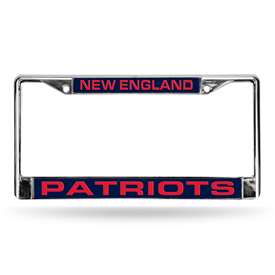 New England Patriots Blue 12" x 6" Laser Cut Chrome Frame - Car/Truck/SUV Automobile Accessory    