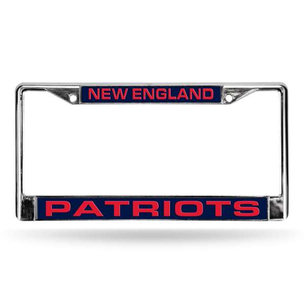 New England Patriots Blue 12" x 6" Laser Cut Chrome Frame - Car/Truck/SUV Automobile Accessory    