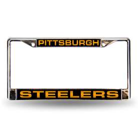 Pittsburgh Steelers Black 12" x 6" Laser Cut Chrome Frame - Car/Truck/SUV Automobile Accessory    