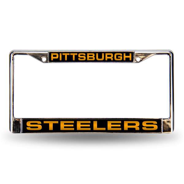 Pittsburgh Steelers Black 12" x 6" Laser Cut Chrome Frame - Car/Truck/SUV Automobile Accessory    