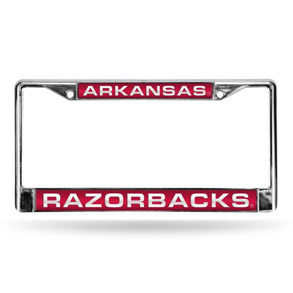 Arkansas Razorbacks Red 12" x 6" Laser Cut Chrome Frame - Car/Truck/SUV Automobile Accessory    